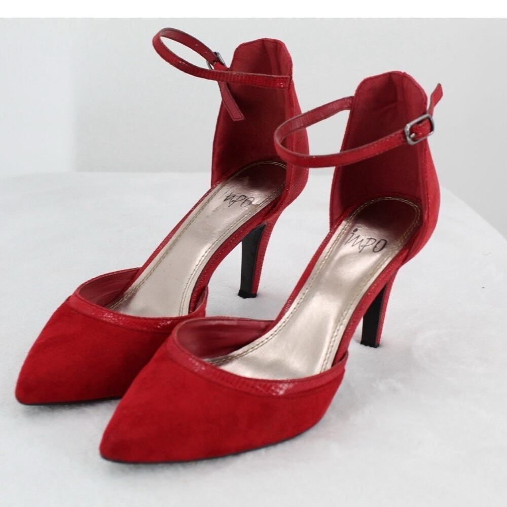 Impo Womens Red Textured Suede Faux Snake Skin Kitten Heels Shoe Size 8 M